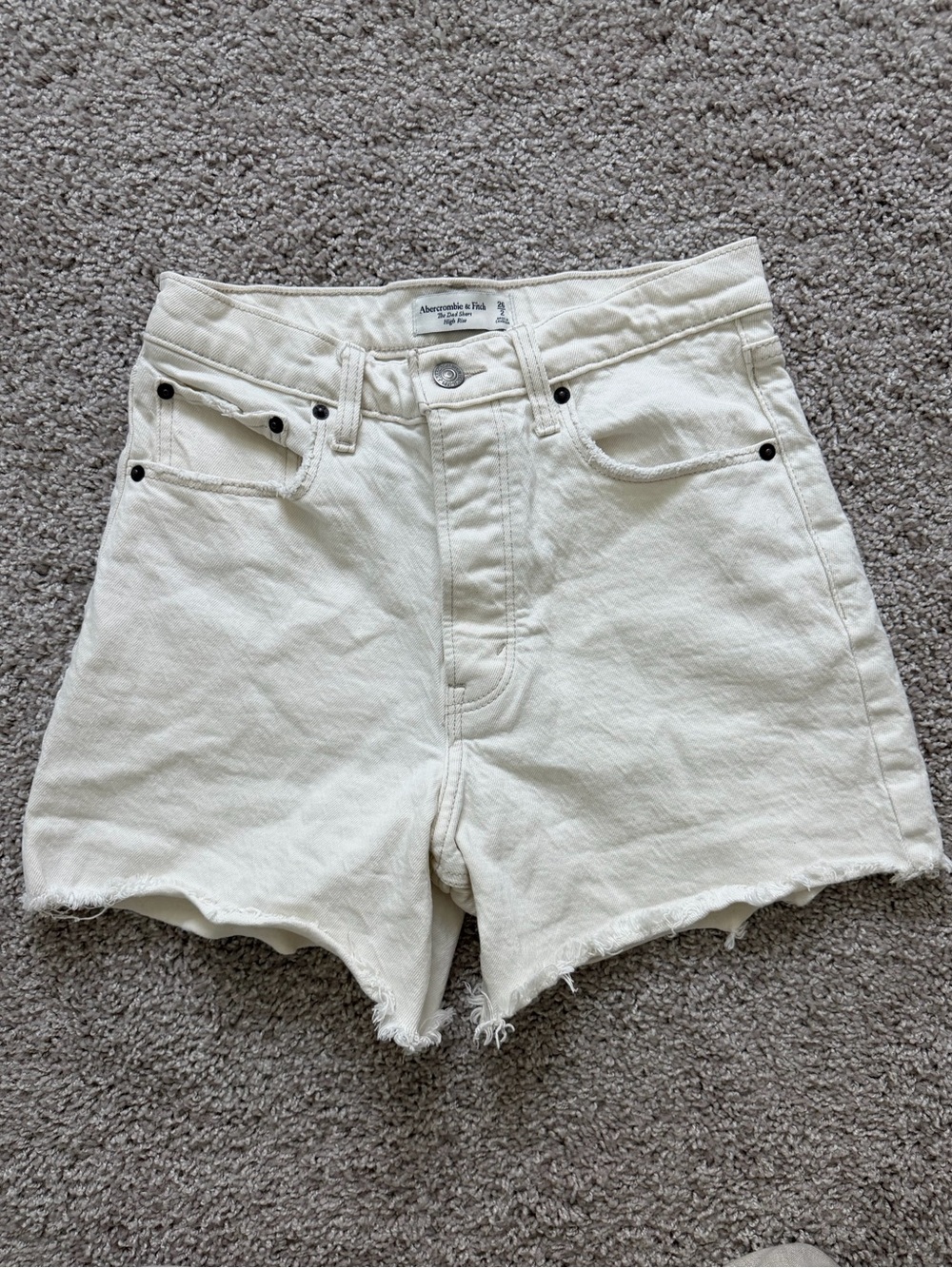 Abercrombie & Fitch Women's Off-White High-Rise Denim Shorts